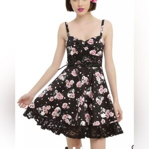 Hot Topic Black and Pink Skull Rose Mini Dress Size S/M